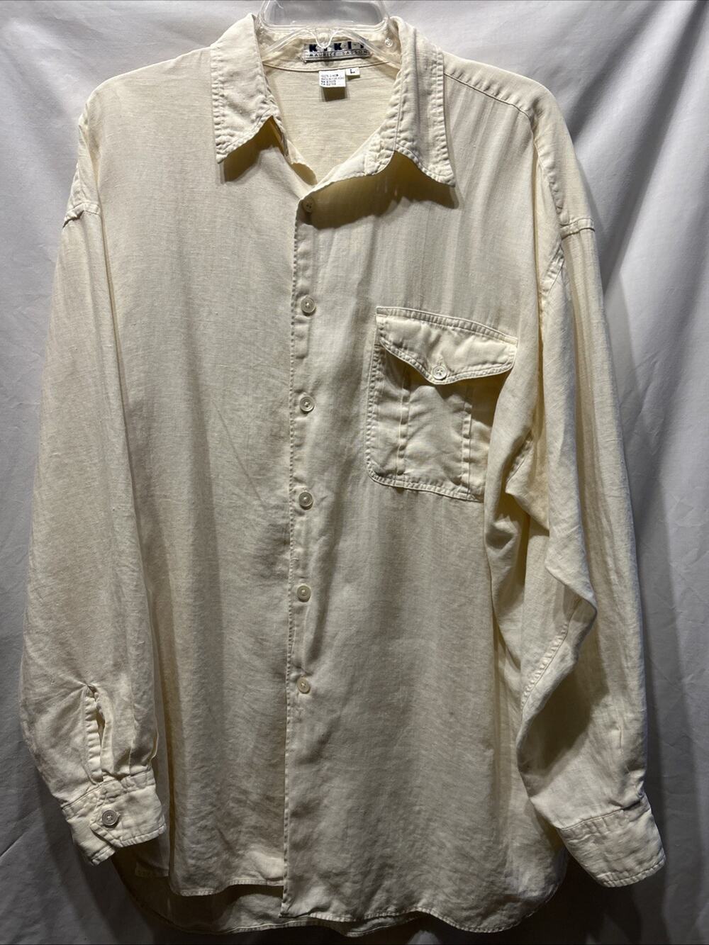 Vintage Kikit Maurice Sasson Mens Lg Shirt Linen Button Up Beach Office Career
